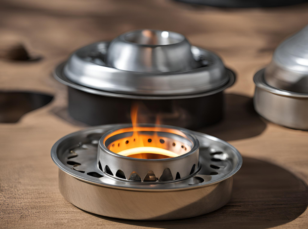 alcohol stove with burner lit