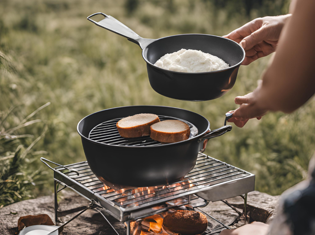 cooking meal outdoors on a portable stove heat control