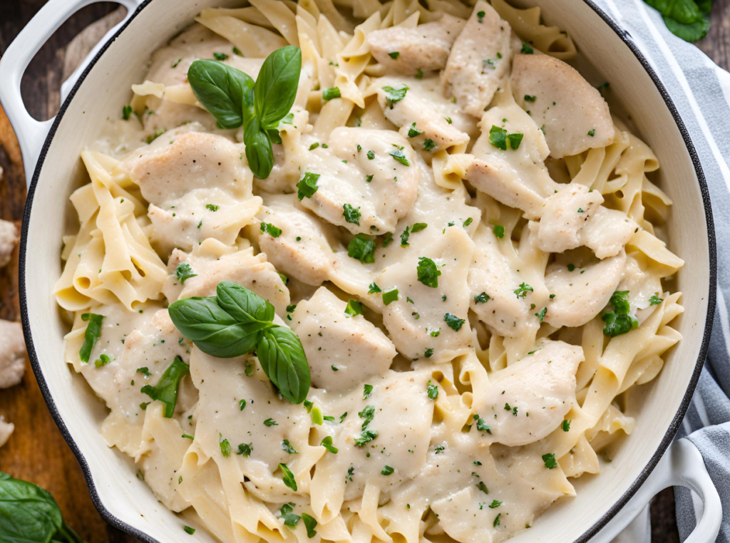 chicken alfredo in a pot