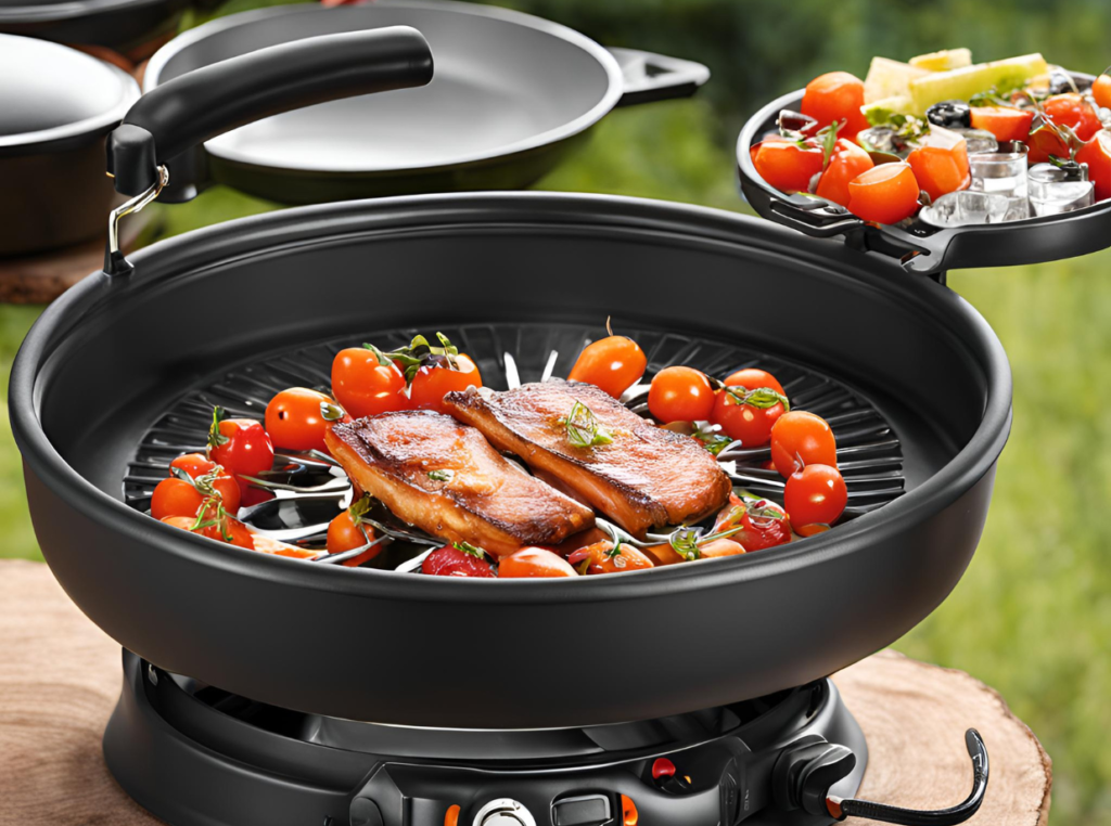 electric grill outdoors on table