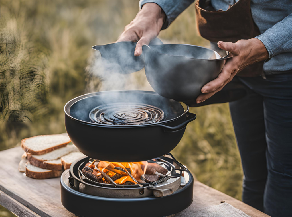 man cooking in the outdoors on his camping stove