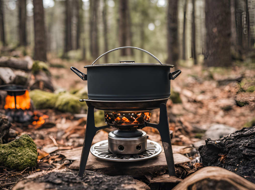 canister stove in the woods