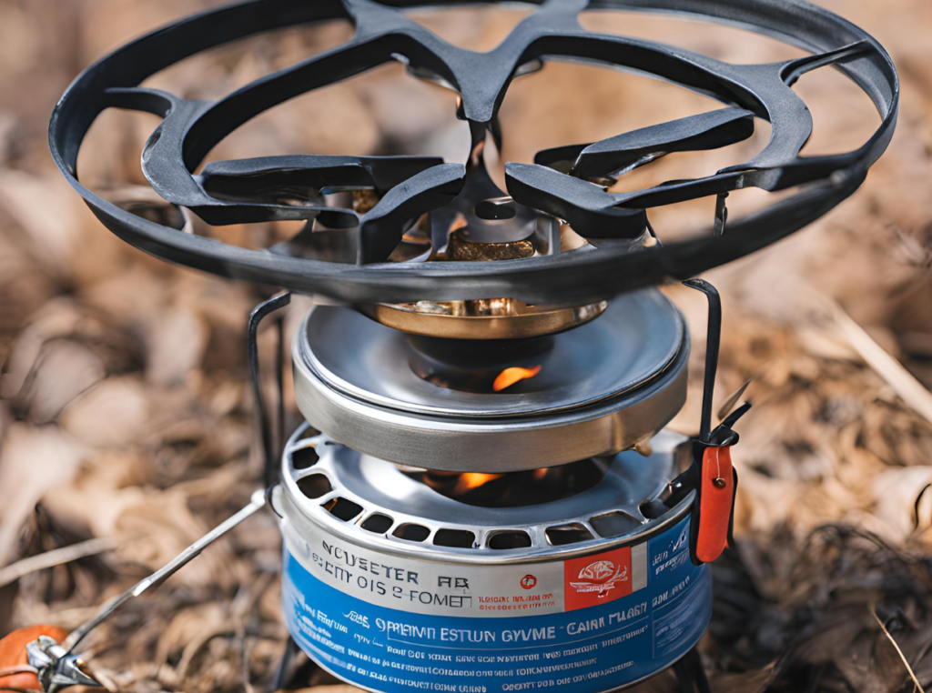 liquid fuel stove in the woods