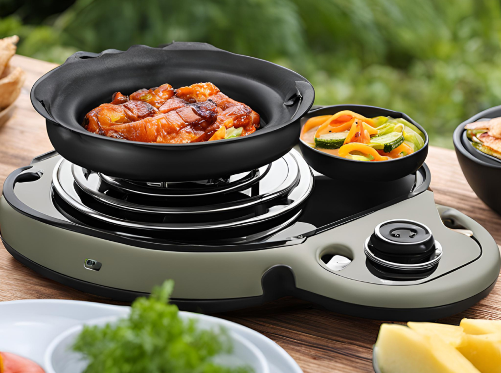 electric stove on picnic table