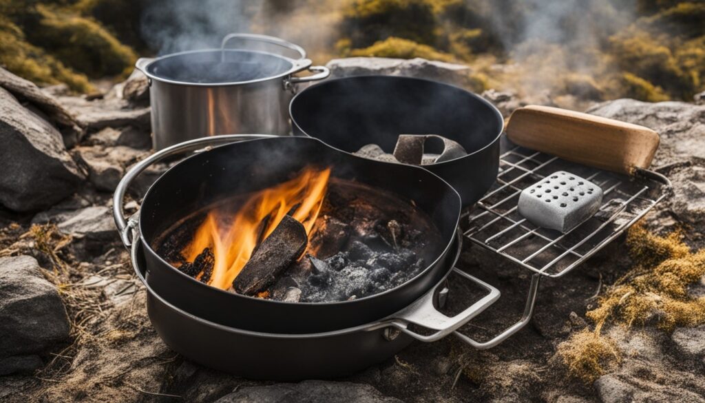 buring camping stove pot with soot on it