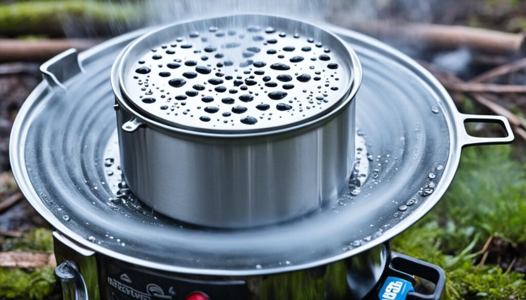 camping stove outside in the rain