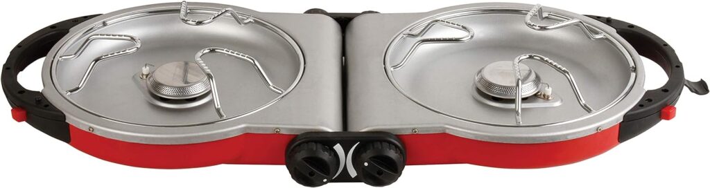 Coleman Fold N Go 2-Burner Propane Camping Stove, Portable Folding Camp Stove with Push-Button Instant Ignition, 2 Adjustable Burners with 20,000 BTUs of Power for Camping, Tailgating, BBQ, More