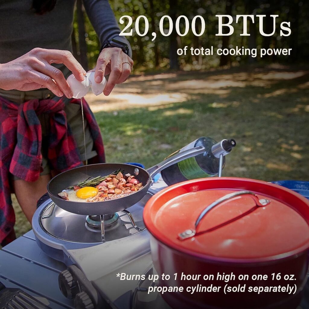 Coleman Fold N Go 2-Burner Propane Camping Stove, Portable Folding Camp Stove with Push-Button Instant Ignition, 2 Adjustable Burners with 20,000 BTUs of Power for Camping, Tailgating, BBQ, More