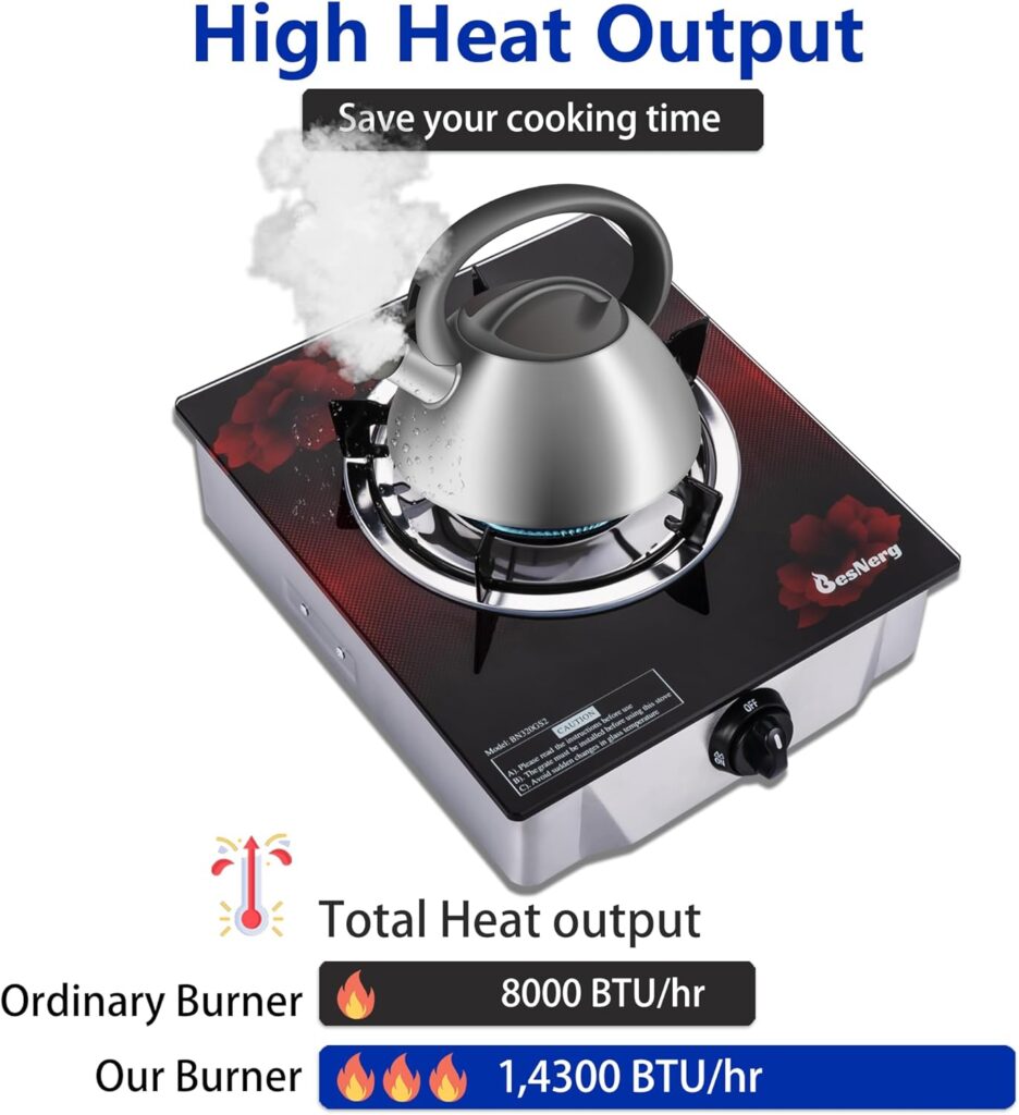Portable Gas Propane Stove 1 Burner, High Heat BTU Tempered Glass Auto Ignition Cooktop, Suitable for Outdoor/Camping/RVs(RED)