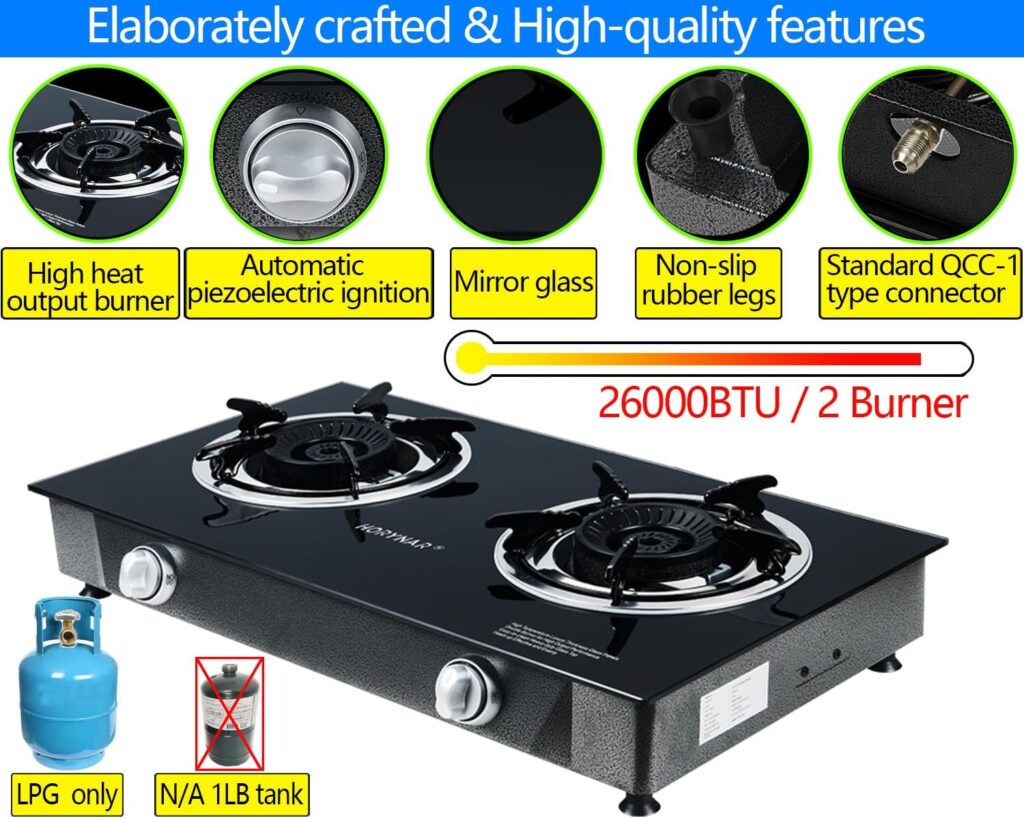 Propane Stove 2 Burner Propane Gas Stove Auto Ignition Portable Gas Stove 26000 BTU Propane Burners LPG with CSA Hose for Outdoor Cooking