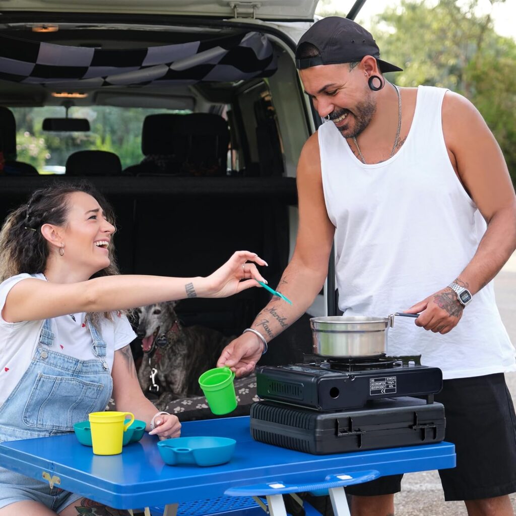 SHINESTAR Dual Fuel Stove with Butane Propane Compatibility, Portable Camping Stove for Outdoor Cooking, Propane Adapter Hose and Carrying Case Included, 7800 BTUs Output