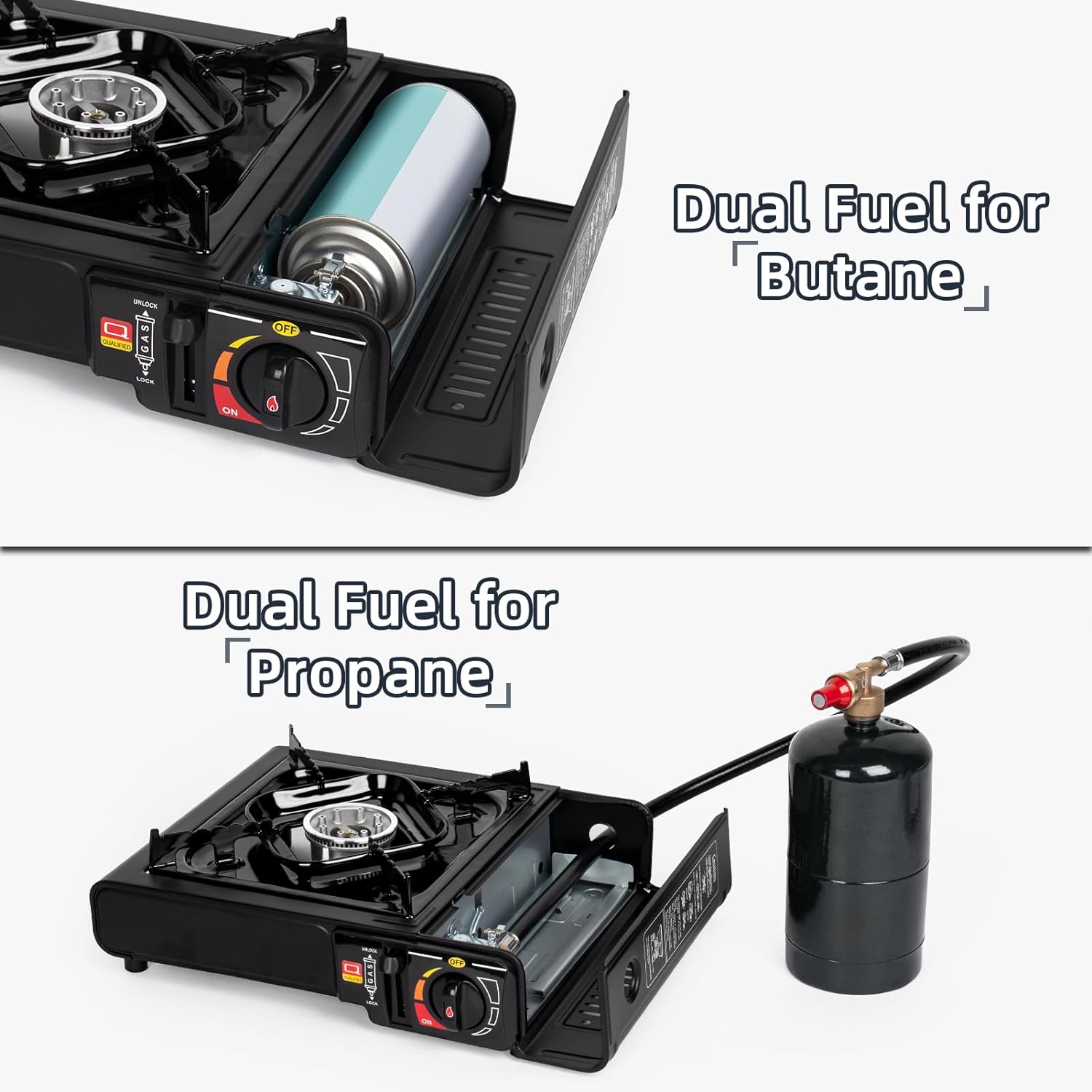SHINESTAR Dual Fuel Stove with Butane Propane Compatibility, Portable Camping Stove for Outdoor Cooking, Propane Adapter Hose and Carrying Case Included, 7800 BTUs Output SHINESTAR Dual Fuel Stove with Butane Propane Compatibility, Portable Camping Stove for Outdoor Cooking, Propane Adapter Hose and Carrying Case Included, 7800 BTUs Output