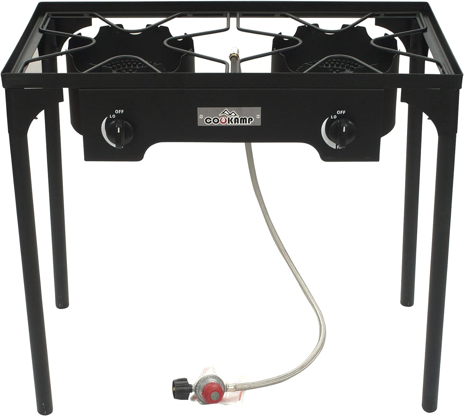 High Pressure Double Propane Burner Outdoor Camping Stove with 0-20 PSI Adjustable Regulator and Steel Braided Hose (Two Burner Stove) High Pressure Double Propane Burner Outdoor Camping Stove with 0-20 PSI Adjustable Regulator and Steel Braided Hose (Two Burner Stove)