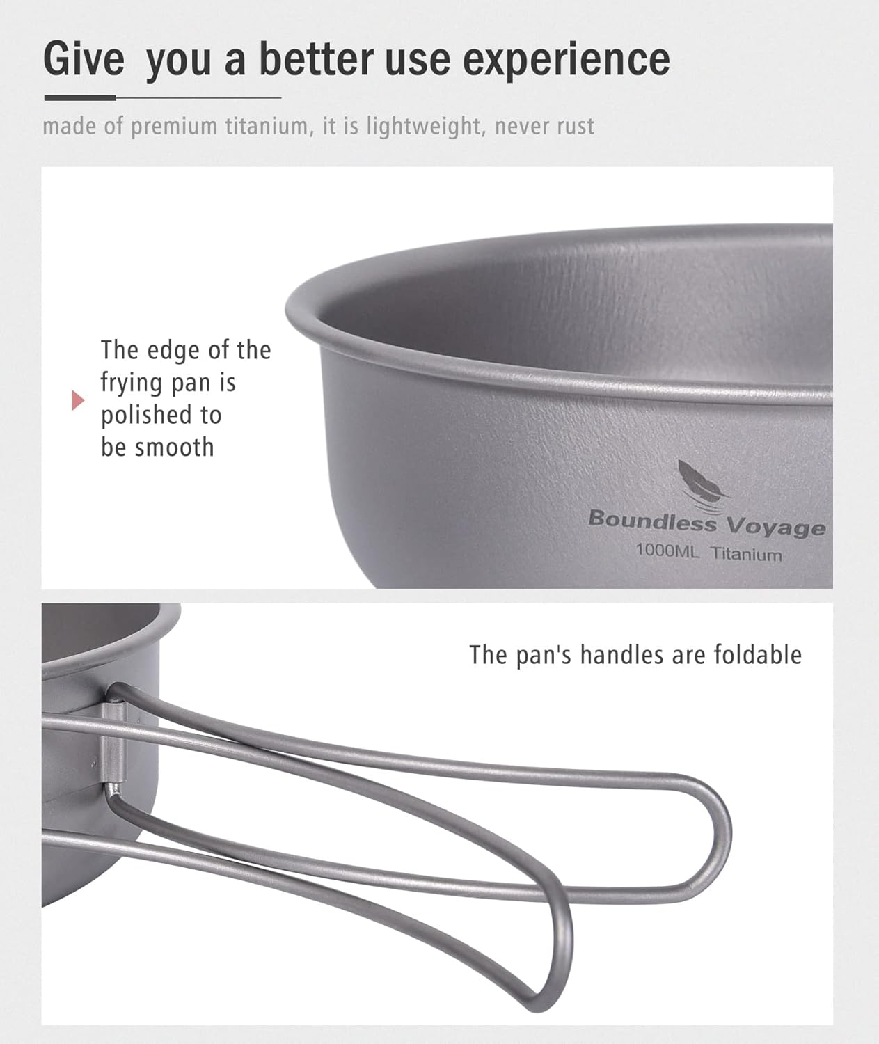 Boundless Voyage Titanium Frying Pan with Lid Portable Folding Handles Outdoor Camping Skillet Griddle Ultralight Cookware Hiking Backpacking Boundless Voyage Titanium Frying Pan with Lid Portable Folding Handles Outdoor Camping Skillet Griddle Ultralight Cookware Hiking Backpacking