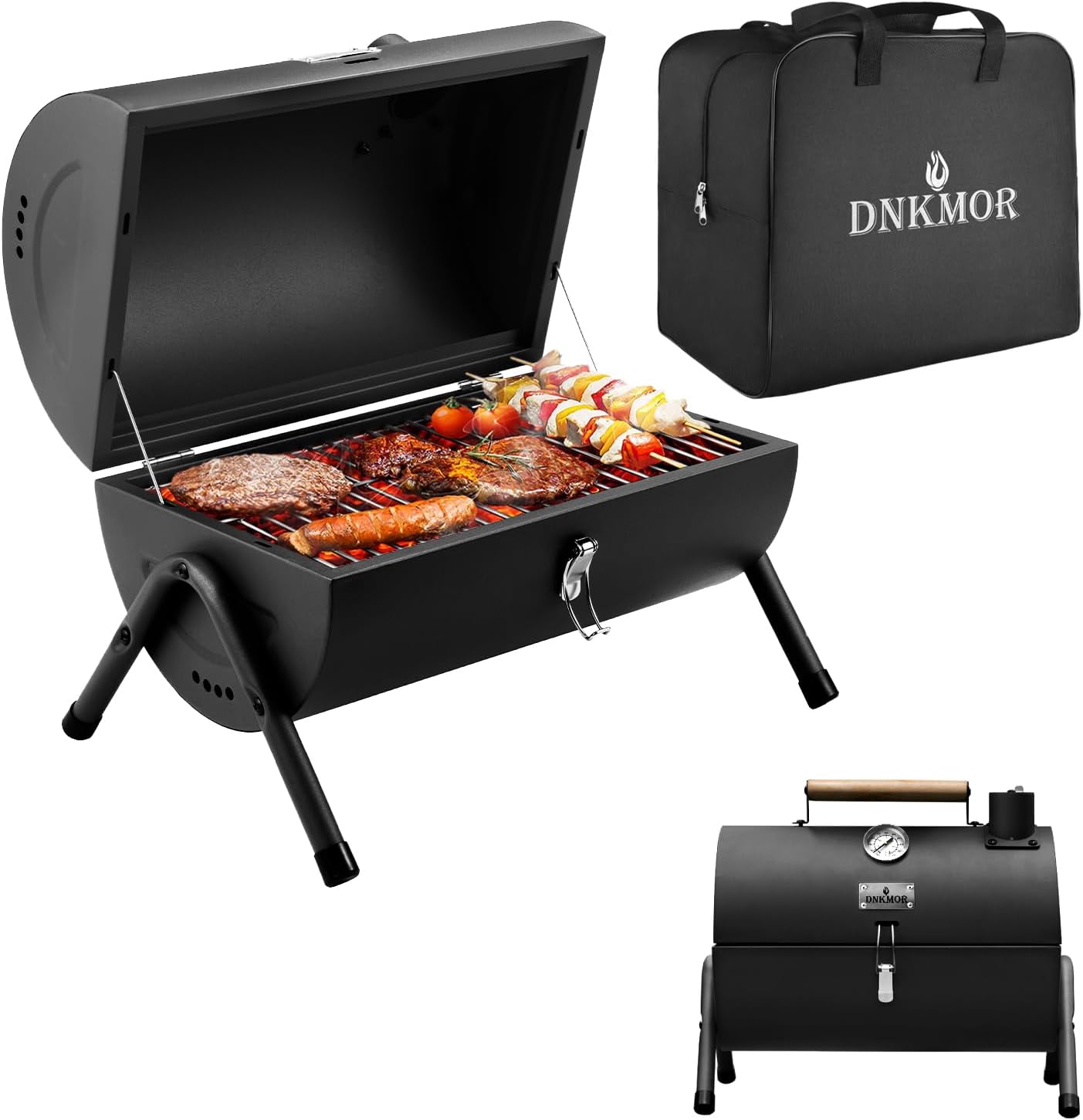 Portable Charcoal Grill, Tabletop Outdoor Barbecue Smoker, Small BBQ Grill for Outdoor Cooking Backyard Camping Picnics Beach by DNKMOR BLACK Portable Charcoal Grill, Tabletop Outdoor Barbecue Smoker, Small BBQ Grill for Outdoor Cooking Backyard Camping Picnics Beach by DNKMOR BLACK